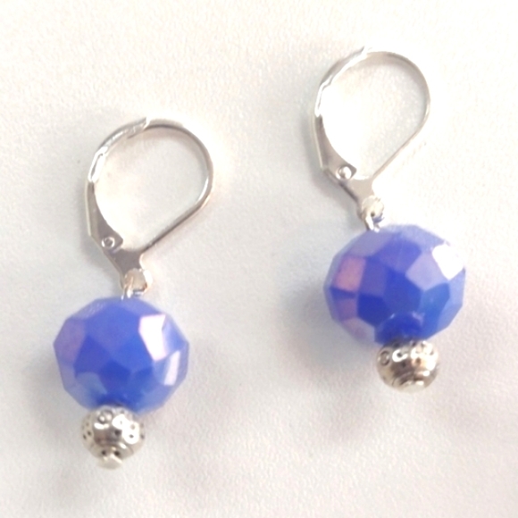 HANDMADE SILVER-PLATED OVER BRASS IRIDESCENT BLUE BRACELET/EARRING SET-NWOT - Picture 5 of 8